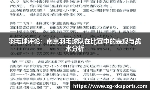 羽毛球评论:南京羽毛球队在比赛中的表现与战术分析